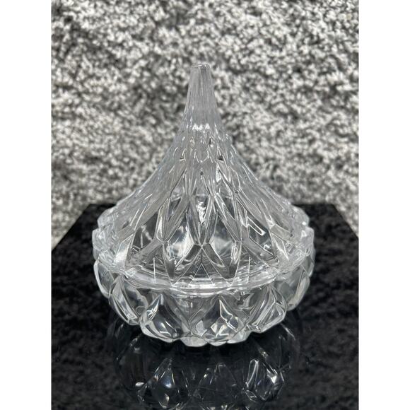Clear Crystal Glass Crystal Hershey Kiss Mini Candy Dish With Cover 4.5"X5" - Picture 1 of 8